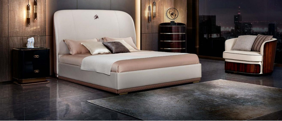Bed 2x bedside table leather wood bedroom leather bed modern design furniture