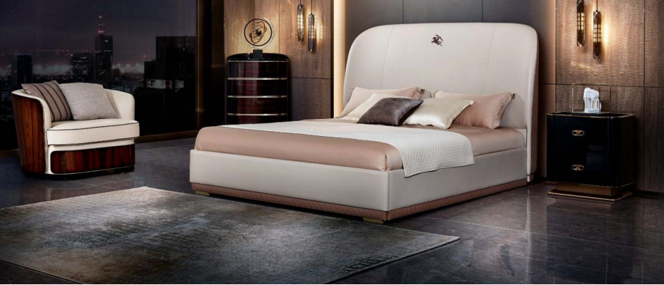 Bed 2x bedside table leather wood bedroom leather bed modern design furniture