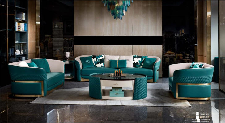 Salontafel Hout Leer Turkoois Ovaal Modern Ontwerp Meubels Luxe Woonkamer 140x83