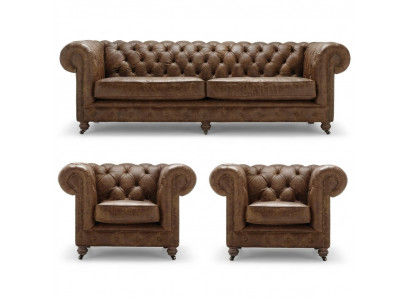 Antieke Stijl Chesterfield Bankstel Bank Bekleding Set Ledersofa