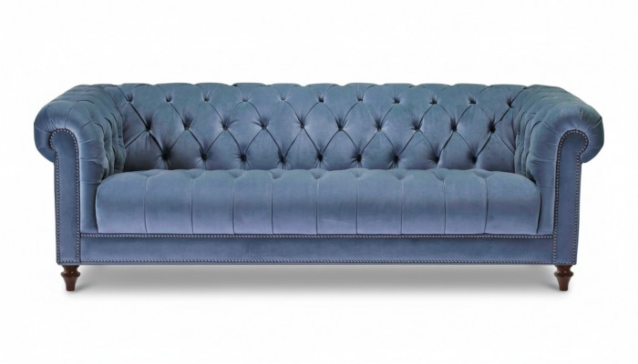 Hemelsblauwe driezits stoffen Chesterfield-design bankstellen gestoffeerde banken Origineel Nieuw