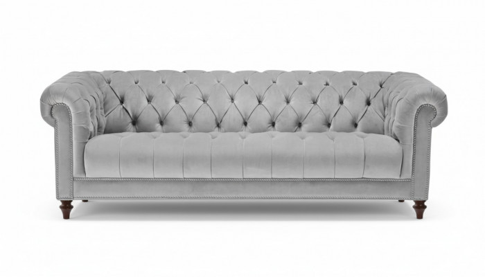 Lichtgrijs driezits Chesterfield Nieuwe stoffen bankstellen Woonkamerbank Gestoffeerde bankstellen