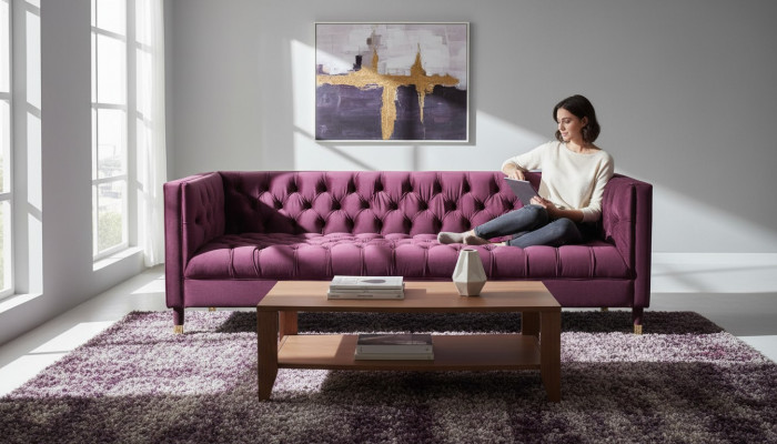 Bourgondische driezitter stoffen woonkamer design banken gestoffeerde bank Chesterfield nieuw.