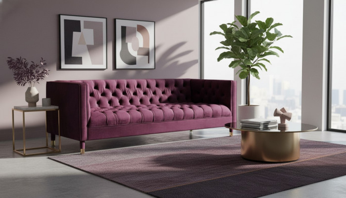 Bourgondische driezitter stoffen woonkamer design banken gestoffeerde bank Chesterfield nieuw.