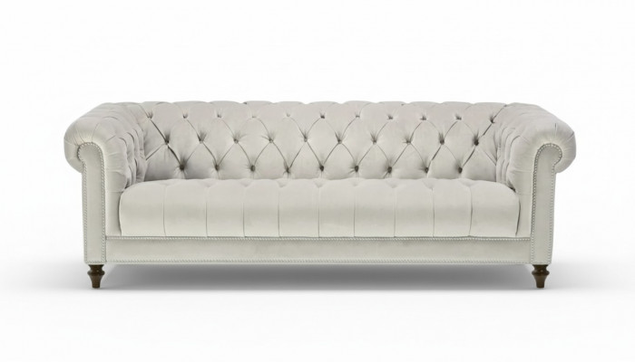 Zilveren driezits stoffen design bankstellen gestoffeerde bankstellen originele Chesterfield nieuw