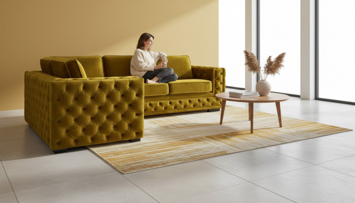 Chesterfield fluwelen hoekbank sofa bankstel gestoffeerde hoekset woonkamer banken geel