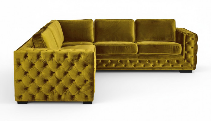 Chesterfield fluwelen hoekbank sofa bankstel gestoffeerde hoekset woonkamer banken geel