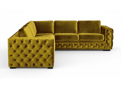 Chesterfield fluwelen hoekbank sofa bankstel gestoffeerde hoekset woonkamer banken geel