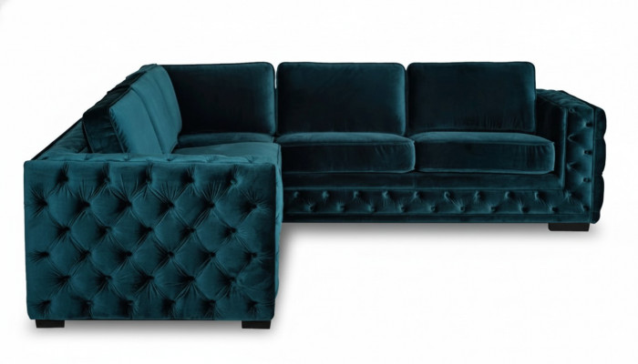 Groene hoekbank woonlandschap bank hoekbank gestoffeerd meubeldesign Chesterfield.