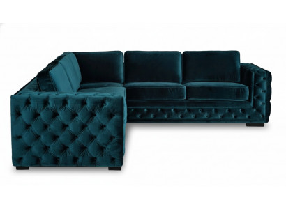 Groene hoekbank woonlandschap bank hoekbank gestoffeerd meubeldesign Chesterfield.