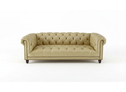Beige driezits leren Chesterfield woonkamer modern design bank nieuw.