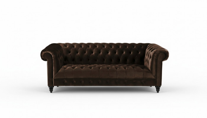 Bruine fluwelen bank Luxe gestoffeerde Chesterfield meubelbank met knopen Driezitsbank