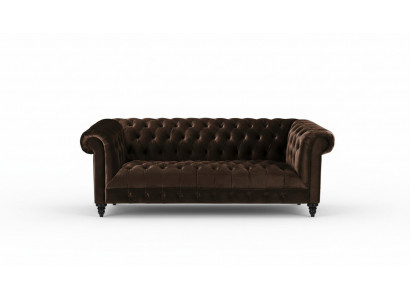 Bruine fluwelen bank Luxe gestoffeerde Chesterfield meubelbank met knopen Driezitsbank