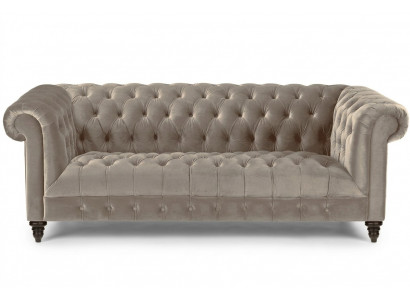 Beige fluwelen bank Luxe gestoffeerde Chesterfield meubels Bank met knopen voor drie personen.