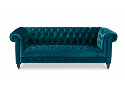 Chesterfield Turquoise Velvet Bank Luxe Upholstered Furniture Bank with Buttons Three-seater