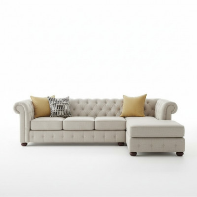 Hoekbank Beige Woonlandschap Bank Hoekopstelling Bekleding Chesterfield Meubel Design