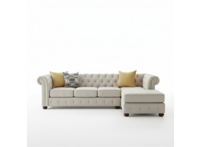 Hoekbank Beige Woonlandschap Bank Hoekopstelling Bekleding Chesterfield Meubel Design