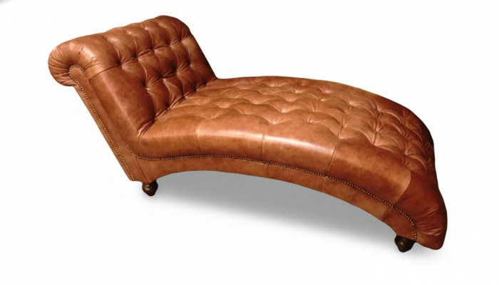 Chesterfield bruine chaise longue meubels ligstoel moderne woonkamer