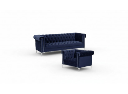 Blauwe chesterfield bankstel bank koninklijk blauw bankstellen bankstel set meubels nieuw