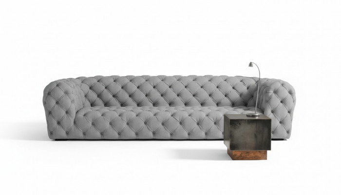 Grijze Chesterfield woonkamer modern design banken sofa meubilair stof groot XXL nieuw