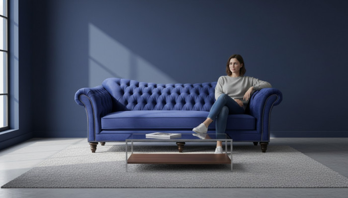 Blauwe Chesterfield woonkamer modern design banken bank ontwerper meubels stof