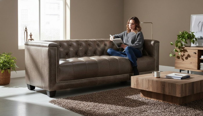 Bruine driezits leren Chesterfield woonkamer modern design bankstellen bank nieuw