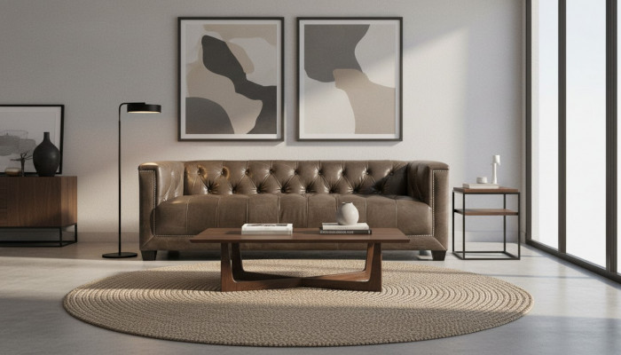 Bruine driezits leren Chesterfield woonkamer modern design bankstellen bank nieuw