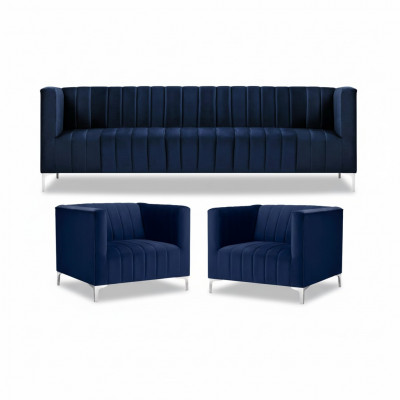 Marineblauw bankstel driezits stof Nieuw Creatief design bankstel 2 fauteuils Modern