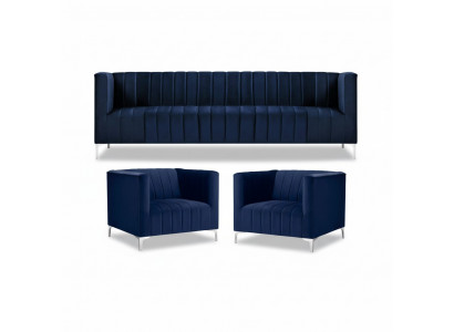Marineblauw bankstel driezits stof Nieuw Creatief design bankstel 2 fauteuils Modern