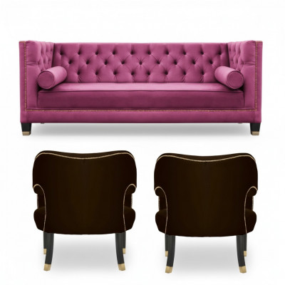 Rosa Chesterfield 2 Fauteuils Zwart Textiel Modern Design Luxe Meubilair Bankstel Set Nieuw
