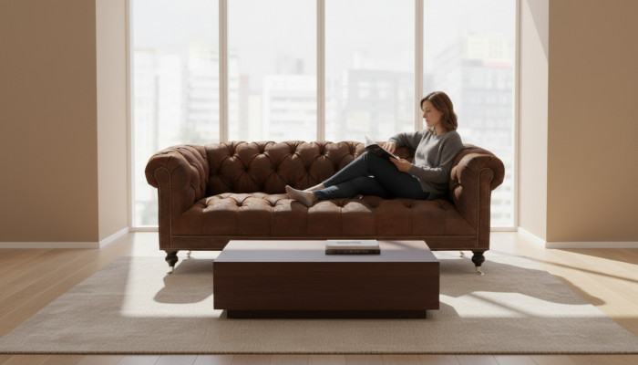 Bruin driezits Chesterfield modern design leren bankstel design meubels fluweel stof