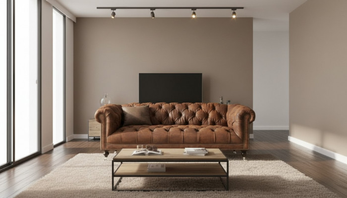 Bruin driezits Chesterfield modern design leren bankstel design meubels fluweel stof