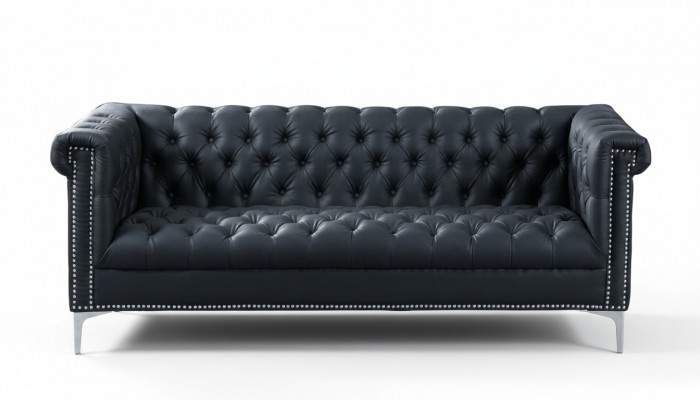 Zwarte driezits Chesterfield moderne designbank van leer, designermeubels