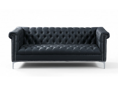 Zwarte driezits Chesterfield moderne designbank van leer, designermeubels