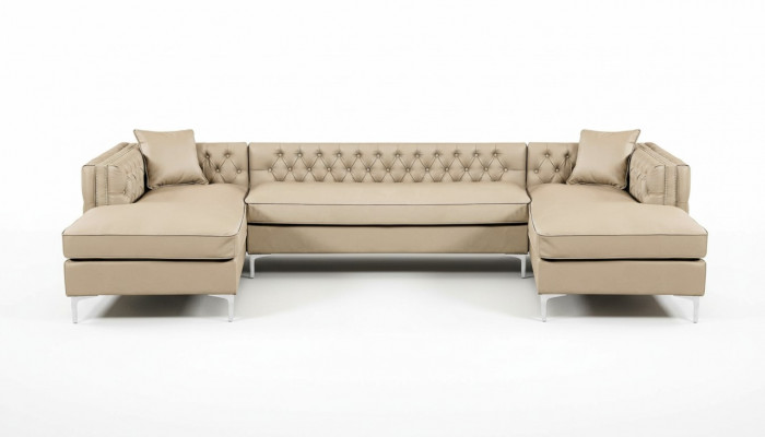 Hoekbank Beige Woonlandschap Bankstel Hoekgarnituur Bekleding Chesterfield Meubelontwerp