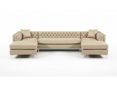 Hoekbank Beige Woonlandschap Bankstel Hoekgarnituur Bekleding Chesterfield Meubelontwerp