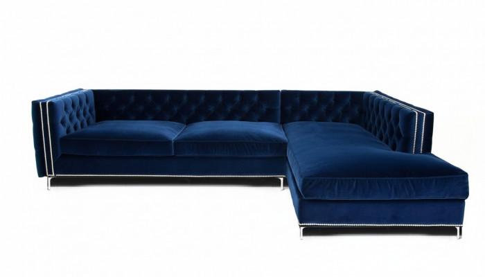 Hoekbank Blauw Woonlandschap XXL Meubelontwerp Bank Hoekopstelling Bekleding Groot Chesterfield.