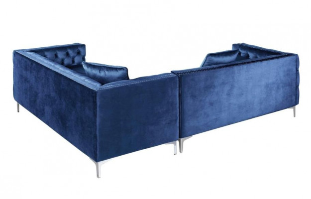 Hoekbank Blauw Chesterfield Bank Hoekopstelling Bekleding Fluweel Stof Hoek Meubelontwerp