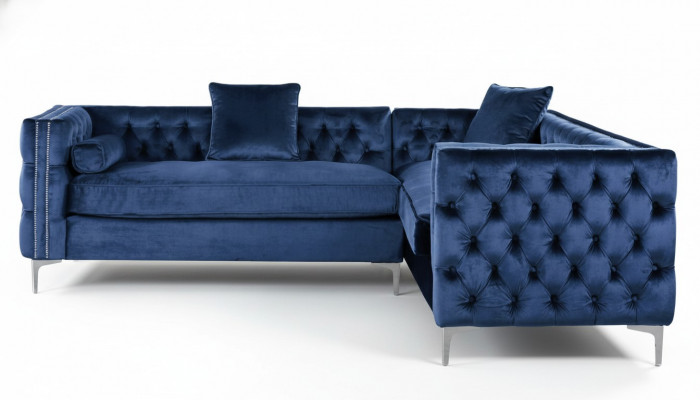 Hoekbank Blauw Chesterfield Bank Hoekopstelling Bekleding Fluweel Stof Hoek Meubelontwerp