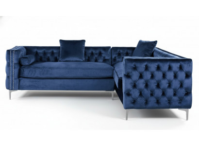 Hoekbank Blauw Chesterfield Bank Hoekopstelling Bekleding Fluweel Stof Hoek Meubelontwerp