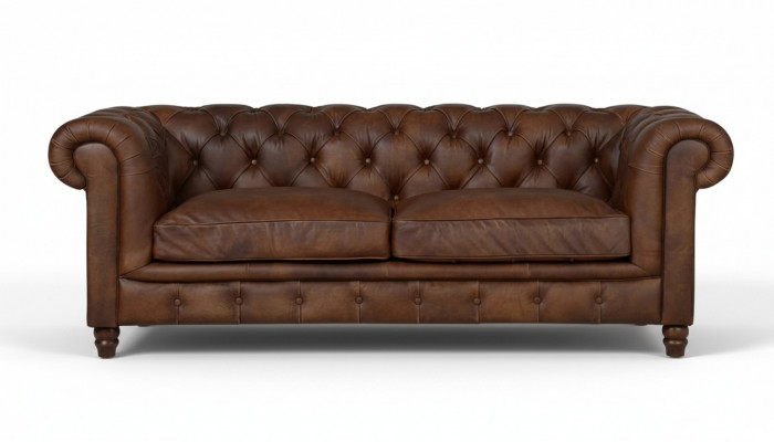 Chesterfield Bruin Driezitsbank Leer Woonkamer Modern Design Banken Sofa Nieuw