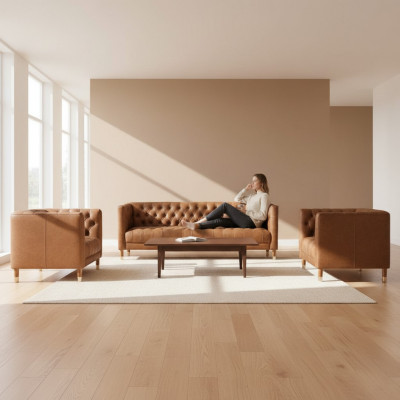 Bruine fluwelen Chesterfield 2 fauteuils Leder Modern Design Meubelbankstel Bankstellen Nieuw