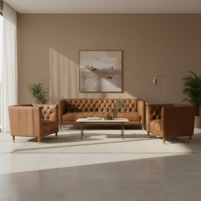 Bruine fluwelen Chesterfield 2 fauteuils Leder Modern Design Meubelbankstel Bankstellen Nieuw