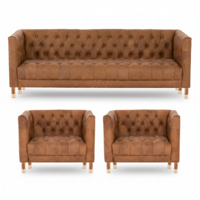 Bruine fluwelen Chesterfield 2 fauteuils Leder Modern Design Meubelbankstel Bankstellen Nieuw