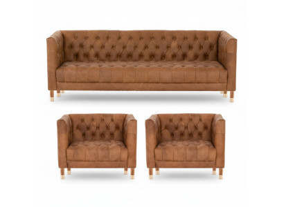Bruine fluwelen Chesterfield 2 fauteuils Leder Modern Design Meubelbankstel Bankstellen Nieuw