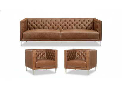Bruin Chesterfield 2 Fauteuils Leren Modern Design Bank Nieuw Creatieve Meubel Bankstel