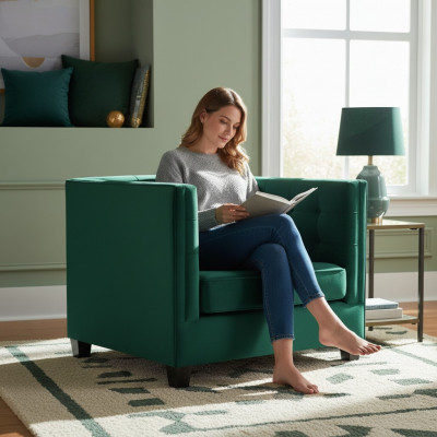 Fauteuil Chesterfield woonkamer modern textiel stof groen creatief meubilair nieuw