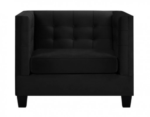 Chesterfield fauteuil, creatief meubel, textielstof, zwart, nieuw, woonkamer.