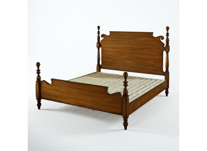 Nostalgisch bed van echt hout met kunstig gedraaide elementen.