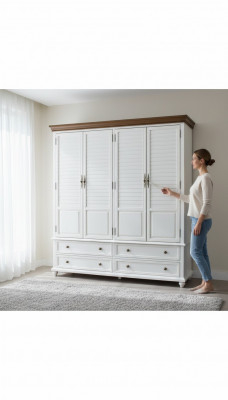Luxe kledingkast van houten kast, kast, slaapkamer, kleedkamer, meubels, echt hout.
